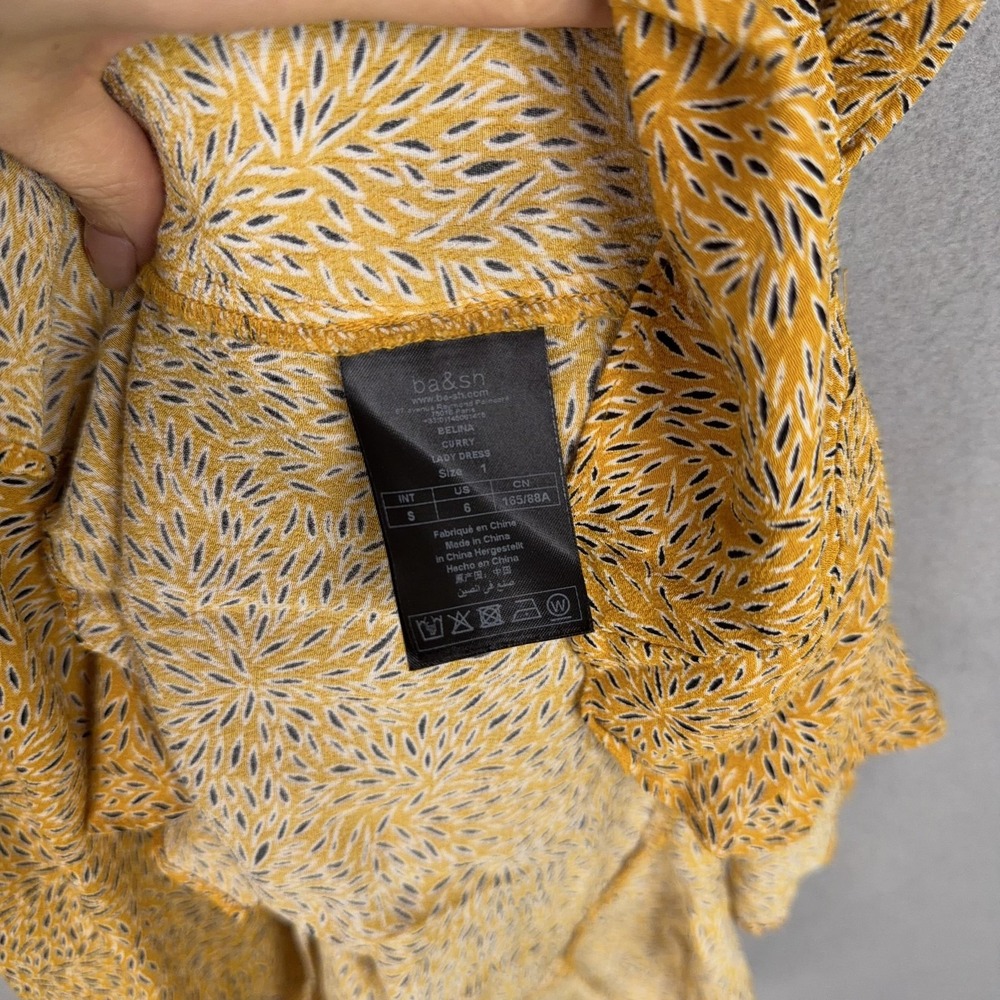 Ba&sh Dress Womens Small Yellow Floral Wrap Ruffle Belina Curry Mini Summer - Picture 5 of 12